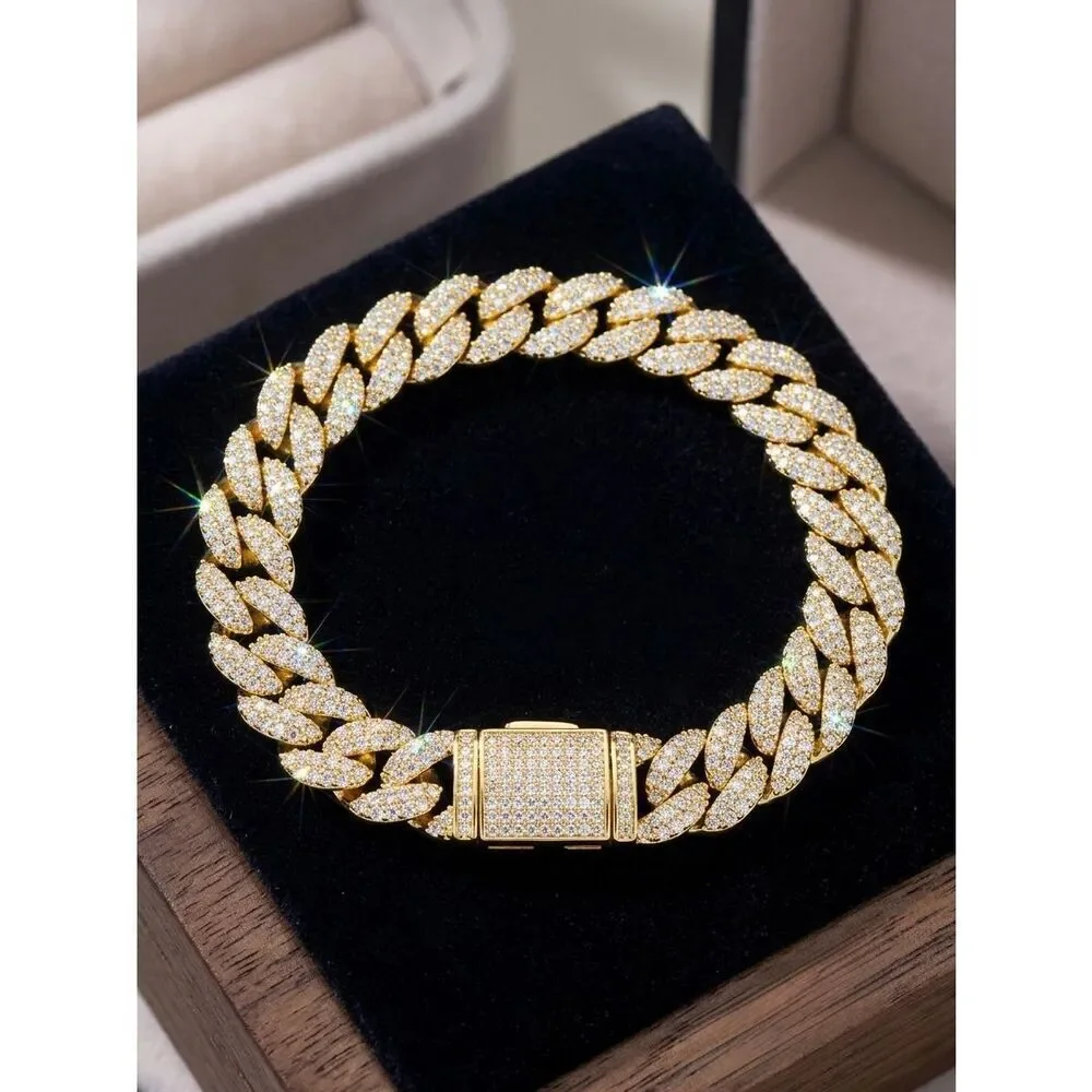 Luxury Gold Vermeil Moissanite Iced Out Cuban Link Bracelet 8